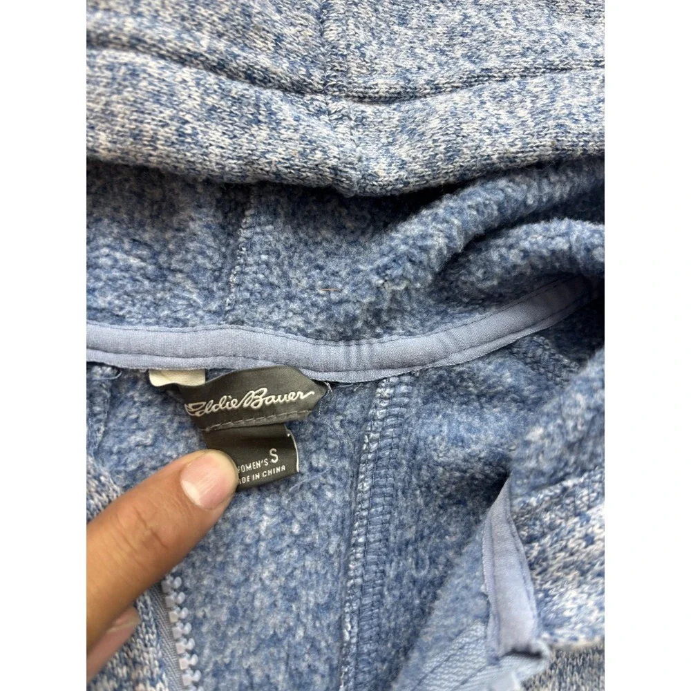 Eddie Bauer Womens Size S Blue Gray Heathered Full Zip Hooded Fleece Jacket